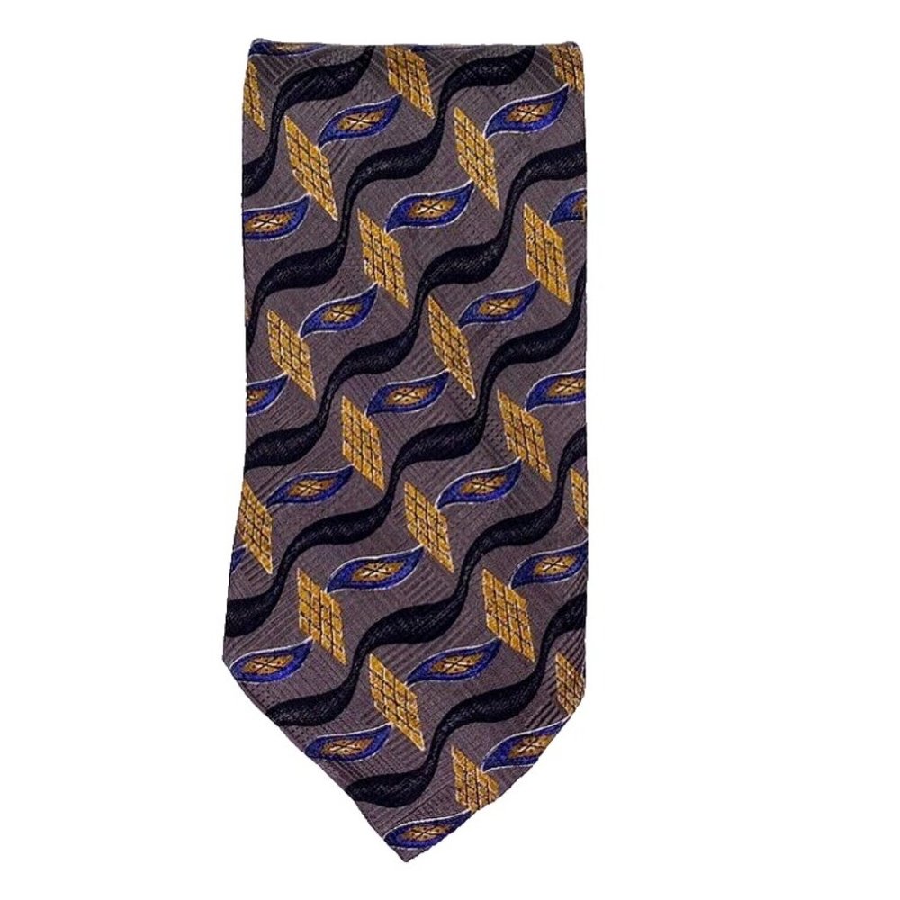 Robert Talbott Studio Tie Hand Sewn Silk Made in USA Geometric Gray Gold Mens